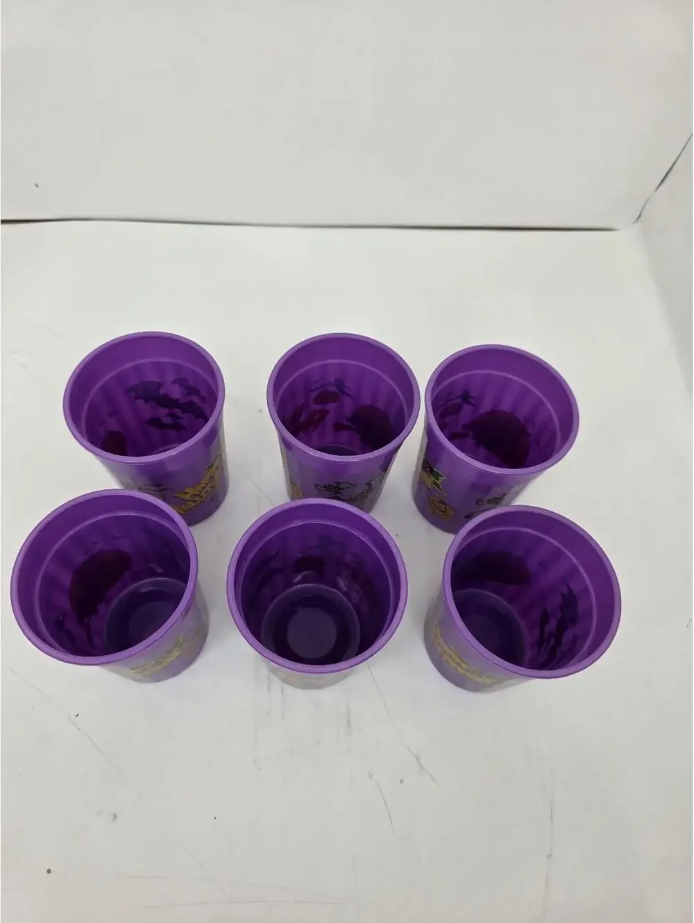 Halloween Plastic Drinking Cups 6 pc. Set Spooky Fun Spiders, Pumpkins Purple